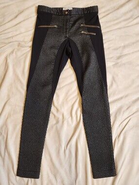 Anthropologie Waverly Grey Biker Black Riding Style 3 Zipper Pants Made In USA